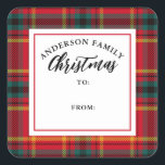 Sticker Carré Christmas Tartan Plaid Nom de famille Cadeau<br><div class="desc">Tartan de Noël Plaid</div>