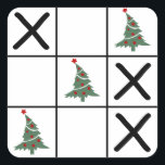 Sticker Carré Christmas Tic Tac Toe<br><div class="desc">Tic Tac Toe illustration de jeu avec décoration d'arbre de Noël</div>