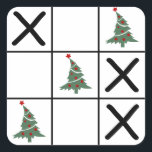Sticker Carré Christmas Tic Tac Toe<br><div class="desc">Tic Tac Toe illustration de jeu avec décoration d'arbre de Noël</div>