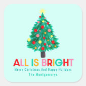 Sticker Carré Christmas Tree "All Is Bright" Pastel Personalize (Devant)