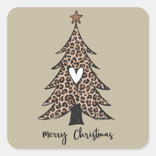 Sticker Carré Christmas Tree Heart Leopard Gift Xmas Holiday (Devant)