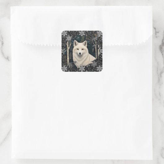 Sticker Carré Christmas white fox white wolf sparkling snowflake (Sac)