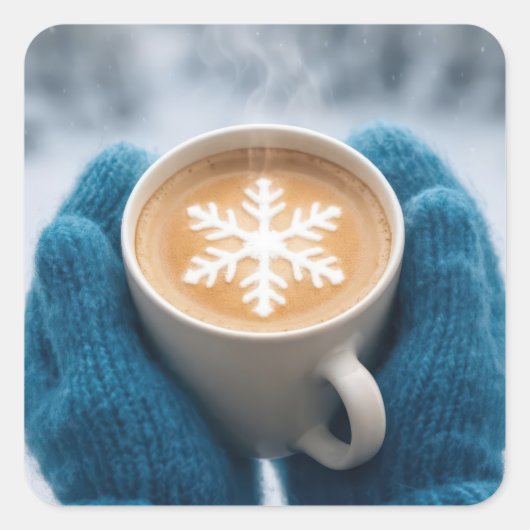 Sticker Carré Christmas Winter Coffee With Mittens and Snowflake (Devant)
