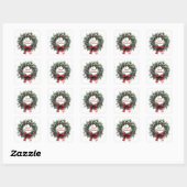 Sticker Carré Christmas Wreath Holly Leaves Red Bow Greenery  (Feuille)