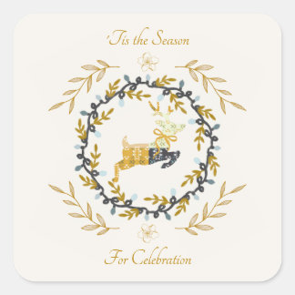 Sticker Carré Christmastime Deer Yellow Cream Celebrate
