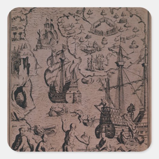 Sticker Carré Christopher Colombus à la découverte des îles (Devant)