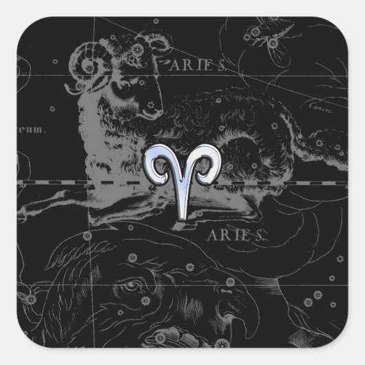 Sticker Carré Chrome comme Aries Zodiac Connexion Hevelius Black (Devant)