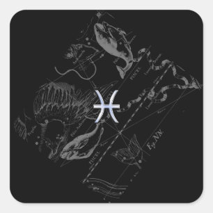 Sticker Carré Chrome comme Pisces Zodiac Signe sur Hevelius 1690