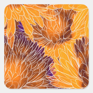 Sticker Carré Chrysanthème japonais : Aquarelle incolore