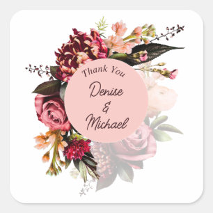 Sticker Carré Chrysanthème romantique sur Gossamer Pink