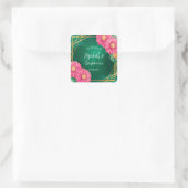 Sticker Carré Chrysanthèmes rose avec Mariage géométrique or (Sac)