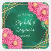 Sticker Carré Chrysanthèmes rose avec Mariage géométrique or (Devant)