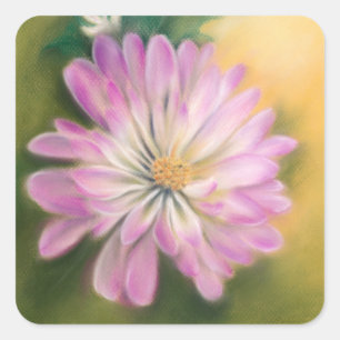 Sticker Carré Chrysanthemum Pink and Cream Pastel Floral