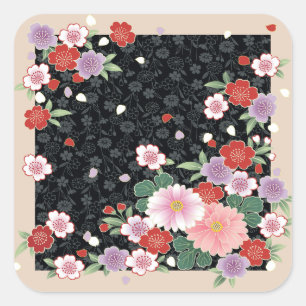 Sticker Carré Chrysanthemum & Sakura Art japonais