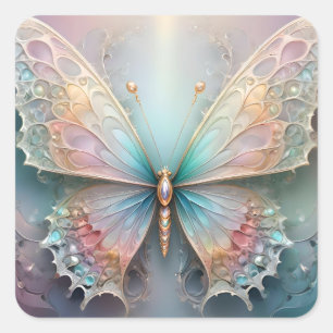 Sticker Carré Chuchotements de couleur : Papillon fractal pastel