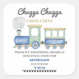 Sticker Carré Chugga Choo, train bleu pour le 2e anniversaire du