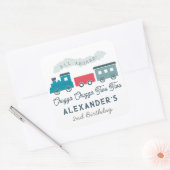 Sticker Carré Chugga Chugga Deux Train Blue Boy 2e Anniversaire (Enveloppe)