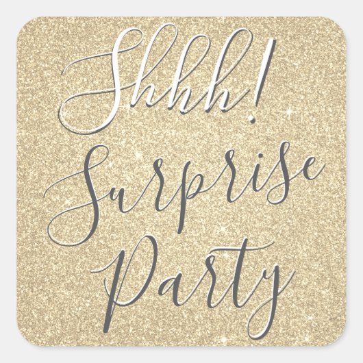 Sticker Carré Chut ! Surprise Gold Birthday Party (Devant)