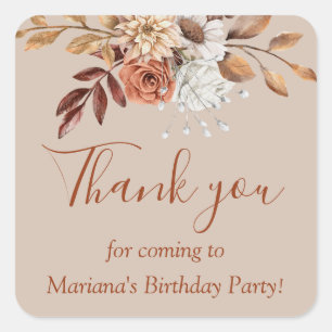 Sticker Carré Chute Bouquet floral Anniversaire sur Taupe Favori