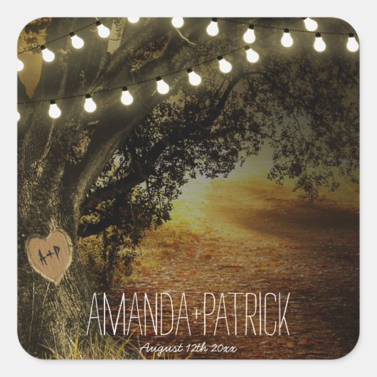 Sticker Carré Chute Chaîne Lumières Chêne Arbre Mariage Faveurs (Devant)