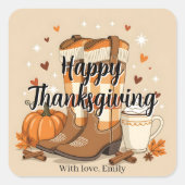 Sticker Carré Chute confortable Thanksgiving Boots Cowboy et Cit (Devant)