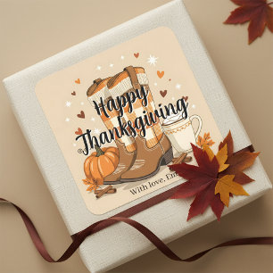 Sticker Carré Chute confortable Thanksgiving Boots Cowboy et Cit