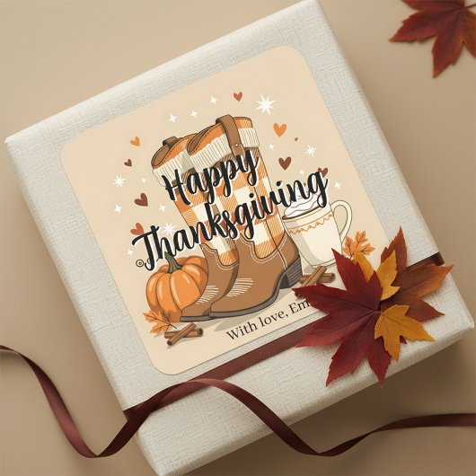 Sticker Carré Chute confortable Thanksgiving Boots Cowboy et Cit