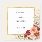 Sticker Carré Chute dorée Terracotta Floral (Devant)