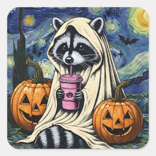 Sticker Carré Chute Halloween Ghost Citrouille Raccoon Costume S