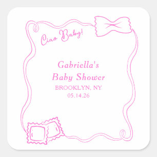 Sticker Carré Ciao Baby Pâtes Dessinées à la main Baby shower it