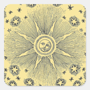 Sticker Carré Ciel Nocturne Antique Étoiles Soleil Zodiaque Médi