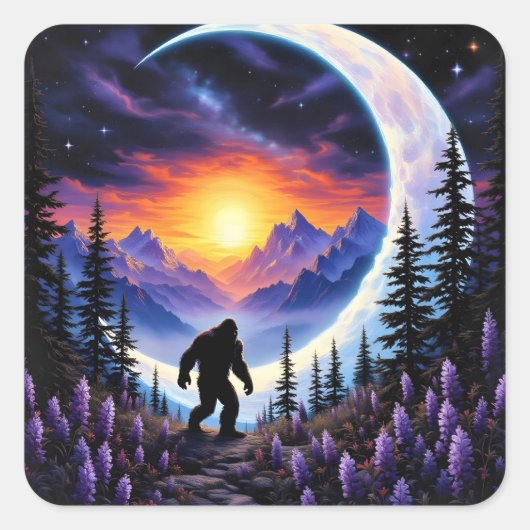 Sticker Carré Ciel nocturne coloré Sasquatch Stroll, croissant d (Devant)