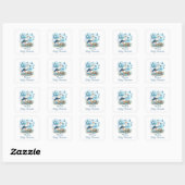 Sticker Carré Cigogne Bleue Baby Shower pour Bébé Garçon (Feuille)