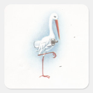 Sticker Carré Cigogne Vintage