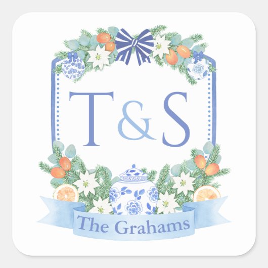 Sticker Carré Cimetière de Monogramme Mariage de Noël (Devant)