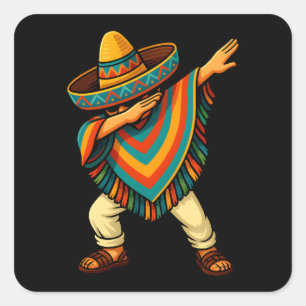 Sticker Carré Cinco de Mayo Dabbing Mexicain Poncho