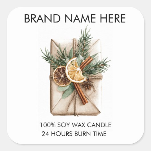Sticker Carré Cinnamon & Citrus Design | Christmas Candle Labels (Devant)
