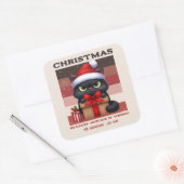Sticker Carré Cinnamon Cocoa Funny Cat Retro Christmas Holiday (Enveloppe)