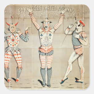 Sticker Carré Cinq clowns célèbres attachés aux sables