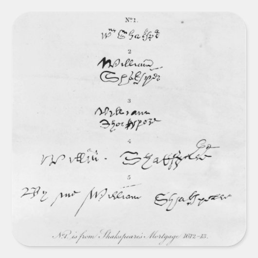Sticker Carré Cinq véritables autographes de William Shakespeare (Devant)