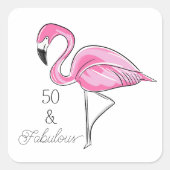 Sticker Carré Cinquante et fabuleux Flamant rose rose (Devant)