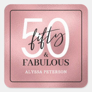 Sticker Carré Cinquante & Fabuleux Rose Gold Script 50e Annivers