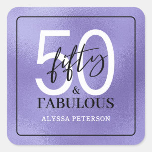 Sticker Carré Cinquante & Fantastique Écriture Violette 50e Anni