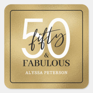 Sticker Carré Cinquante & Fantastique Or Script 50e Anniversaire