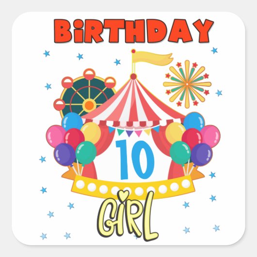 Sticker Carré Cirque Carnaval Fête Fille Thème (Devant)