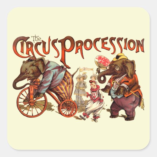 Sticker Carré Cirque Procession Eléphant Art antique (Devant)