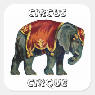 Sticker Carré cirque vintage exécutant cirque d'éléphants, poste