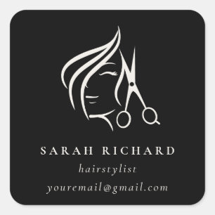 Sticker Carré Ciseau à cheveux noir et blanc minimaliste