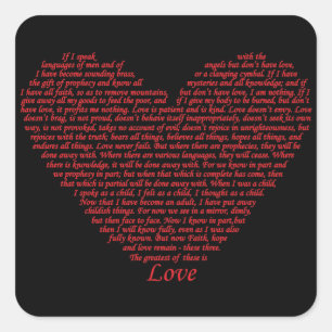 Sticker Carré Citation de la Bible 1 Corinthiens 13 Amour Cœur C