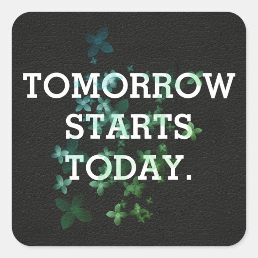 Sticker Carré Citation inspirante en cuir noir (Devant)